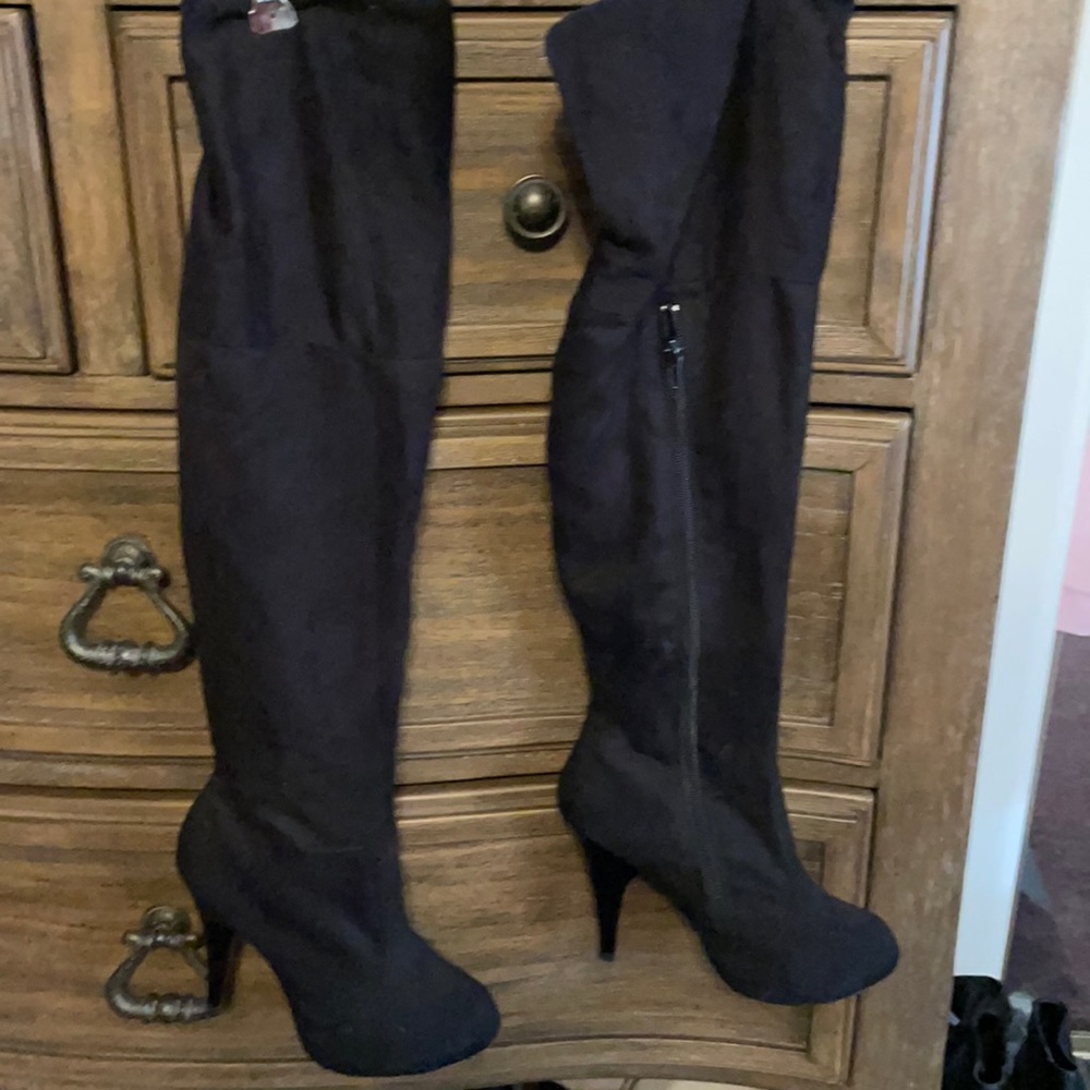 Over the knee black high heel boots